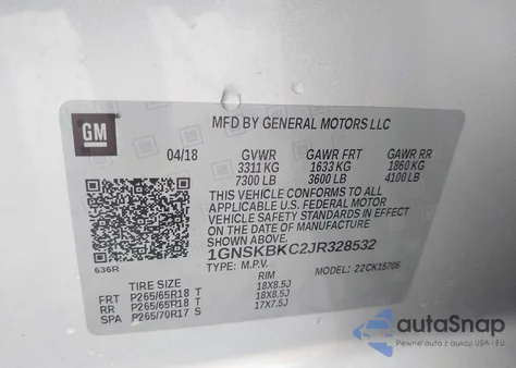 2018 Chevrolet Tahoe Lt из США, поврежденный, VIN 1GNSKBKC2JR328532